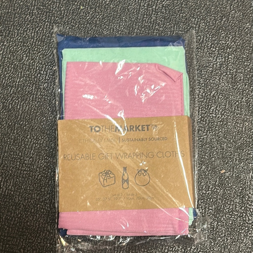 Unopened To The Market Colorful Reusable Gift Wrapping Cloths Set Of 3 Gift